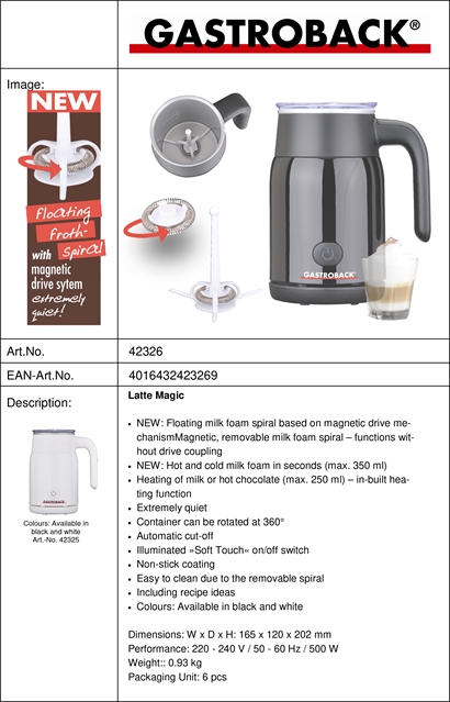 Gastroback Milk Foamer Black - Vejledende Udsalgspris 699,-
