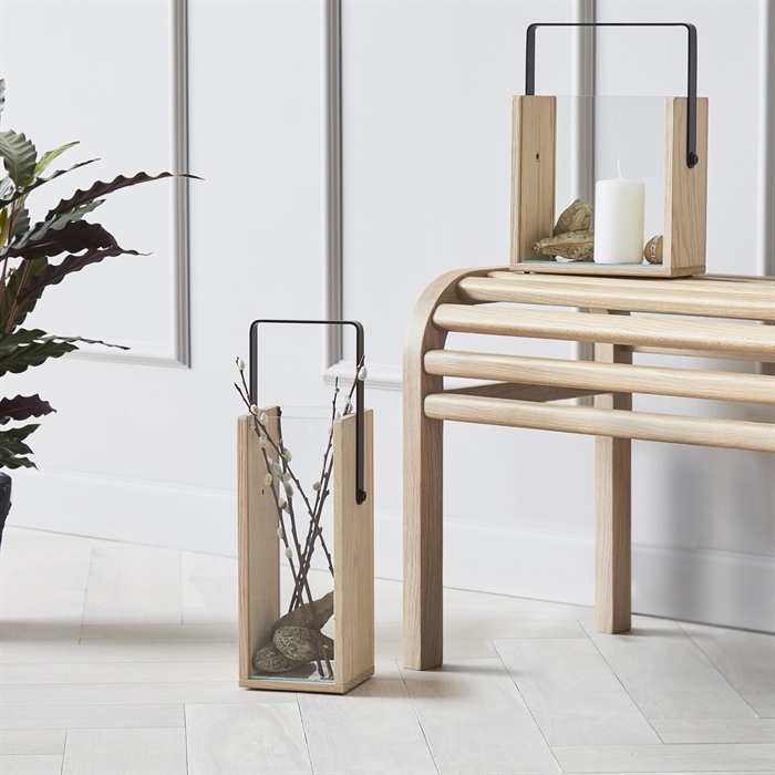 Andersen Furniture Square Lantern i Eg Og Glas, 2 Stk. - Vejl. Udsalgspris 1598,-