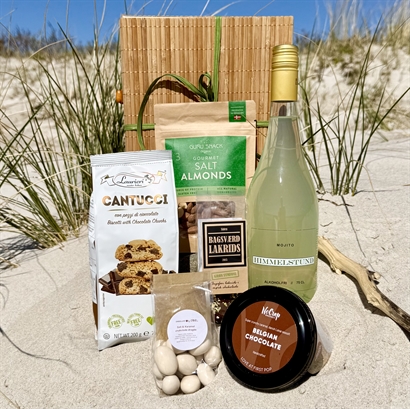 Sommergave i bambusæske med Alkoholfri Mojito og masser af lækre snacks