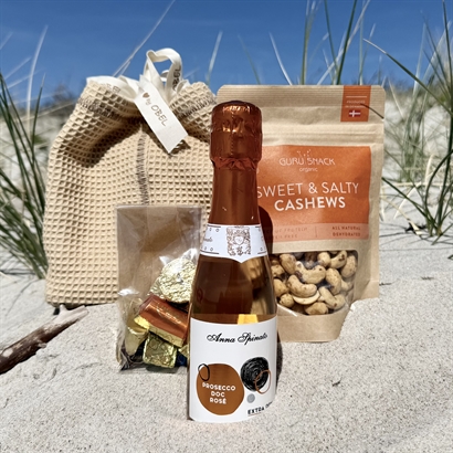 Waffelvævet Bomuldspose med Rosé Prosecco og Snacks