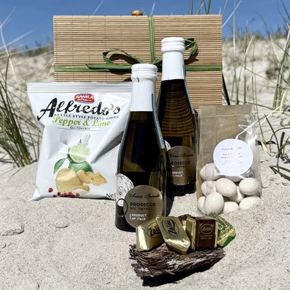 Elegant bambusæske med Prosecco, Chokolade og Snacks