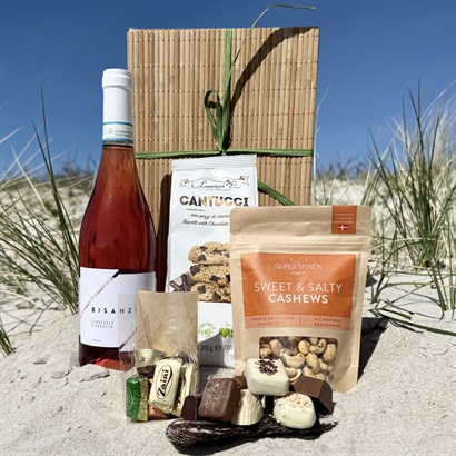Sommergave med Rosé, Belgisk Chokolade, Cantucci og Salte Cashew Nødder