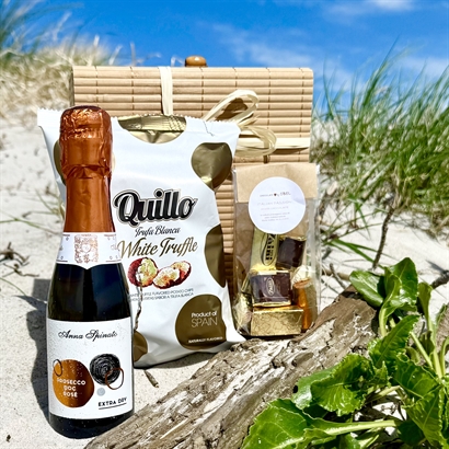 Bambusæske med Rosé Prosecco, Italiensk Luksus Chokolade og Lækre Trøffelchips