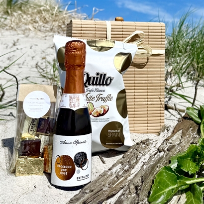 Bambusæske med Rosé Prosecco, Italiensk Luksus Chokolade og Lækre Trøffelchips