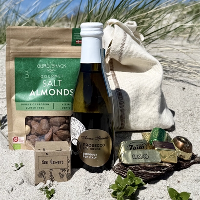 Rustik Bomuldspose med Prosecco, Blomstereng og Snacks