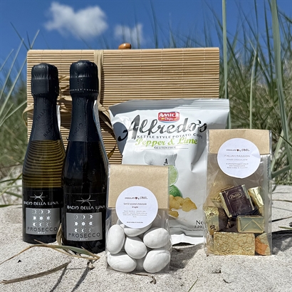 Elegant bambusæske med Prosecco, Chokolade og Snacks