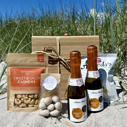 Bambusæske med Rosé Prosecco, Italiensk Chokolade, nødder og Lækre chips