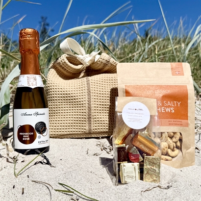 Waffelvævet Bomuldspose med Rosé Prosecco og Snacks