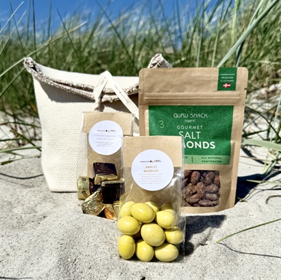 Pique Bomuldspose med Italiensk Luksus Chokolade og Salte Cashew Nødder