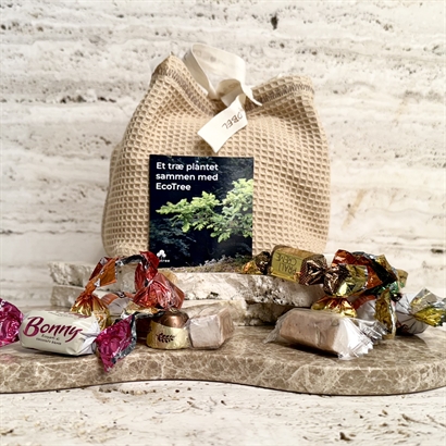 Plant et træ i waffelvævet Bomuldspose med Luksus Chokoladeblanding 900 gram