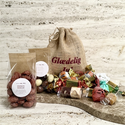 Julesæk – luksus chokolade & mandler med “Glædelig Jul” print