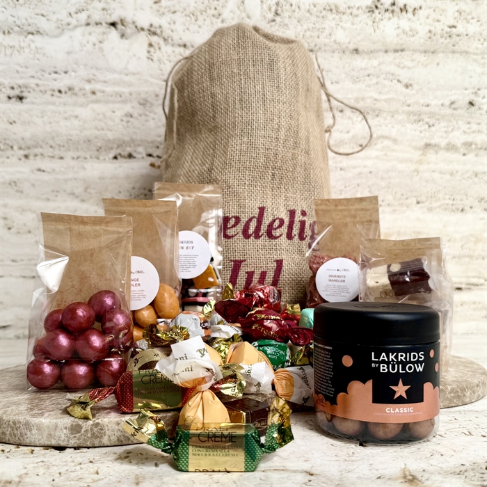 Glædelig Jul sæk – Luksus chokolade, lakrids & juleknas