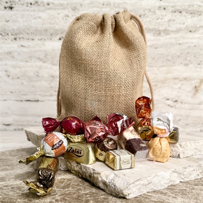 Jutesæk med 200 gram luksus chokoladeblanding