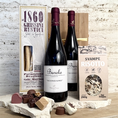 Luksus Vin- og delikatesse og chokoladegave i smukt Bambusskrin