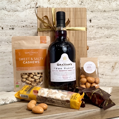 Bambusæske med Grahams The Tawny og velsmagende julegodter