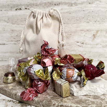 Bomuldspose organic med 300 gram luksus chokoladeblanding 