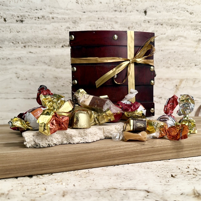 Skattekiste fyldt med 300 gram luksus chokoladeblanding