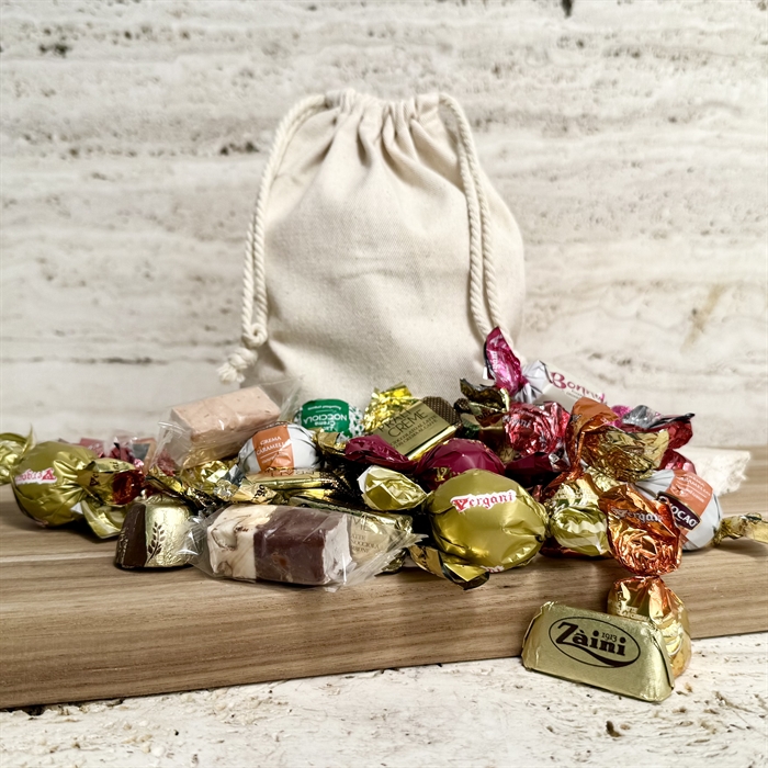 Bomuldspose organic med 500 gram luksus Chokoladeblanding 