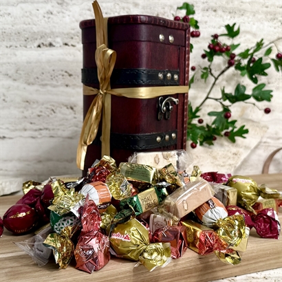 Skattekiste fyldt med 500 gram luksus chokoladeblanding