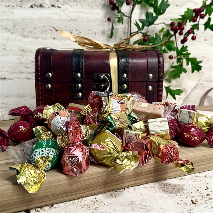 Skattekiste fyldt med 400 gram luksus chokoladeblanding