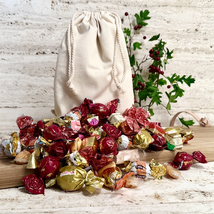 Bomuldspose organic med 1300 gram luksus chokoladeblanding   