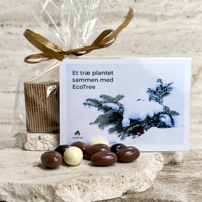 Plant et træ bevis - Bambusæske med låg. Fyldt med 200 gram Italienske chokolademandler