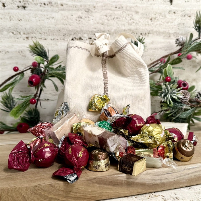 Rustik bomuldspose med Luksus Chokoladeblanding 600 gram