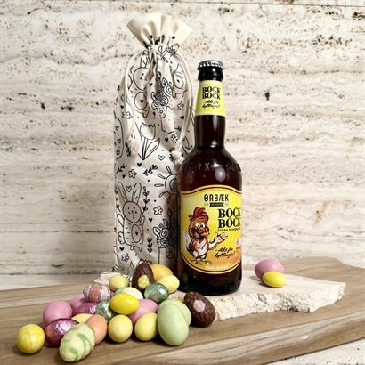 Bomuldspose med påskeprint, Økologisk Påskebryg & Påskechokolade 200 gram