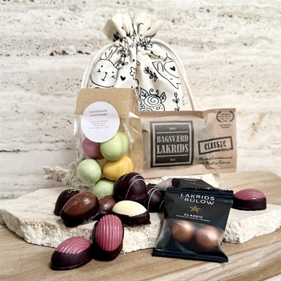 Økopose med påskeprint - Danske påskeæg, Anthon berg, Bagsværd lakrids og Lakrids by Bülow