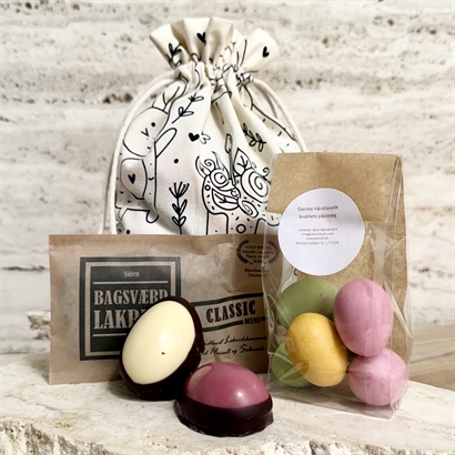 Økopose med påskeprint - Store danske påskeæg, Anthon berg og Bagsværd lakrids