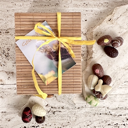 Bambusæske med 36 Belgiske Gourmet Påskeæg 480 gram