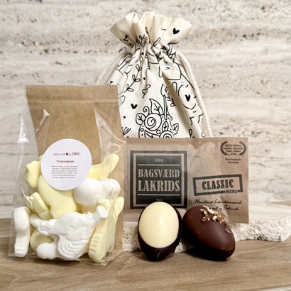 Økopose med påskeprint - Store danske påskeæg, Påskeskum og Bagsværd lakrids