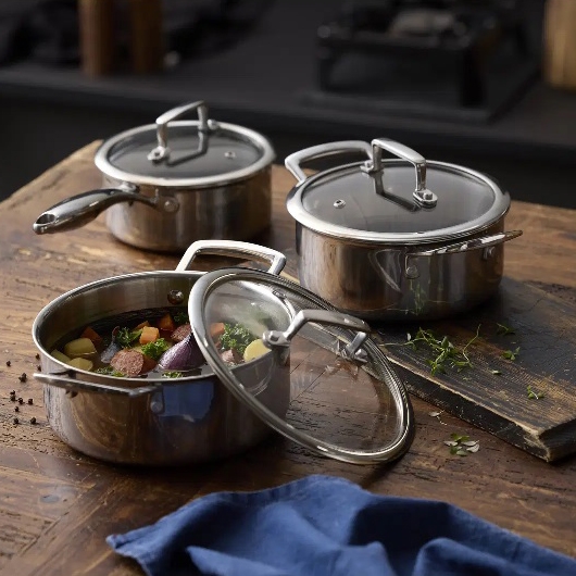 HOLM Hybrid 3ply Grydesæt m/låg Silver metallic - Vejledende udsalgspris 1.499,-